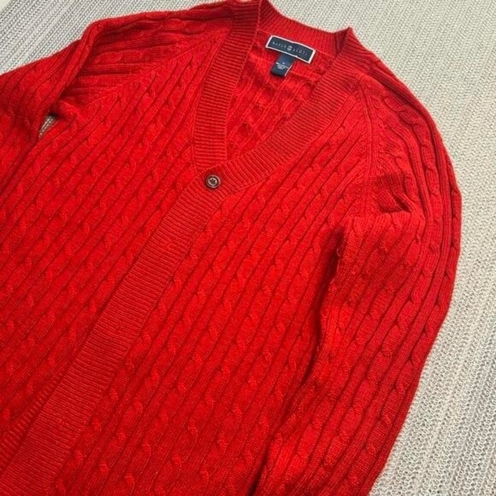 Karen Scott Red Cable Knit Acrylic Cardigan Sweater Medium